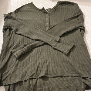 Aerie Olive Green Waffle Knit Henley Top